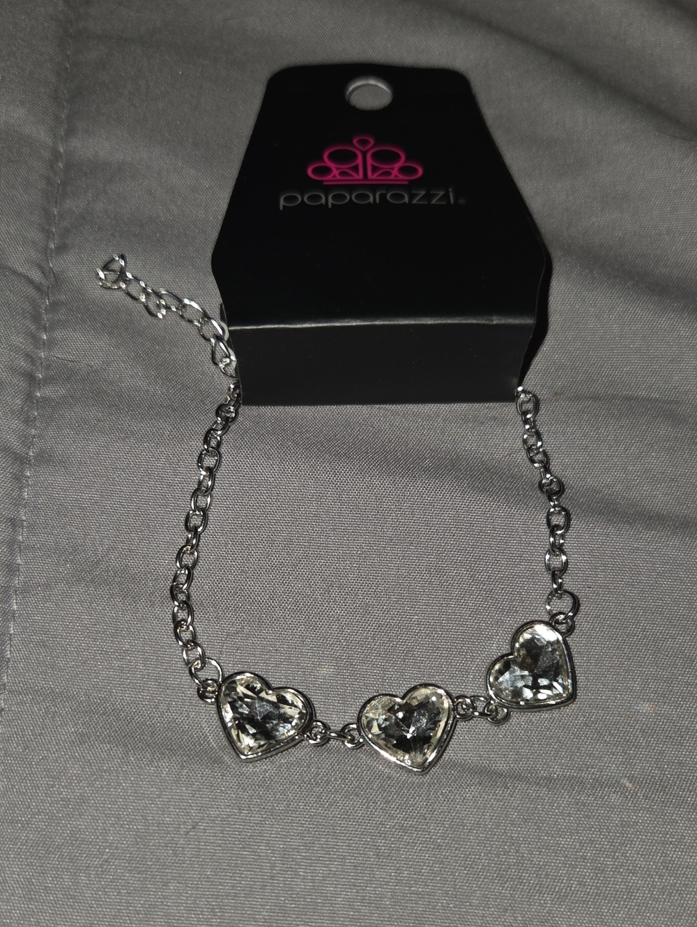 paparazzi Silver Heart Trio Crystal Bracelet - Clear